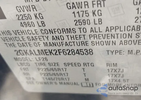 2015 GMC Terrain Sle-1 из США, поврежденный, VIN 2GKALMEK2F6284538